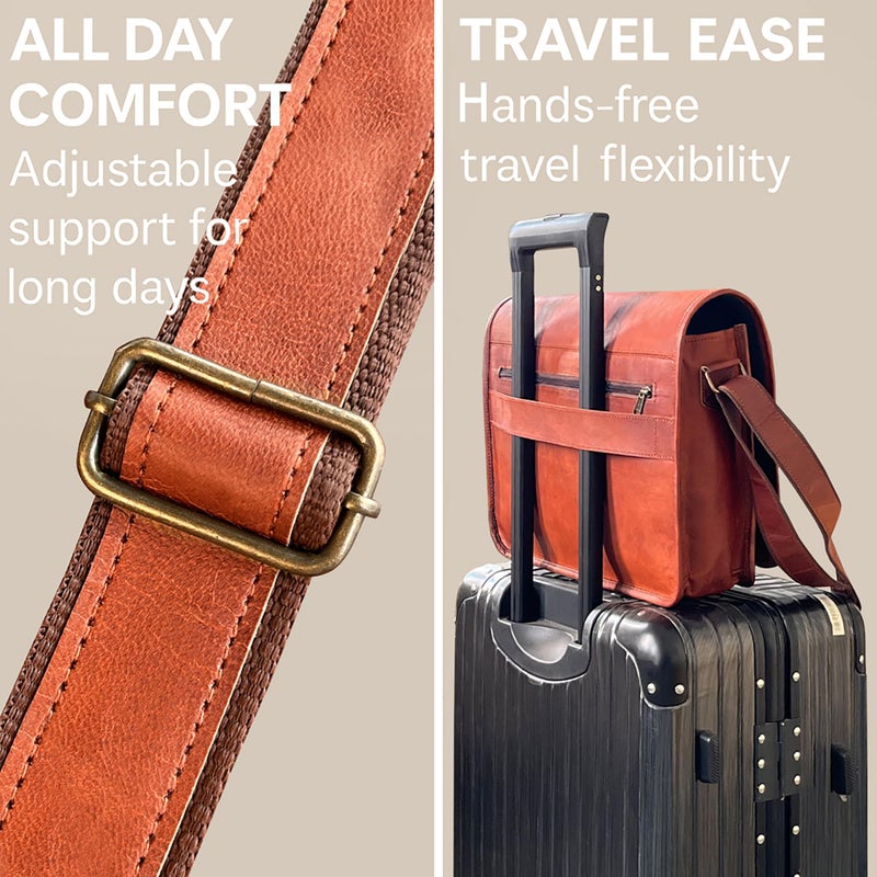 RUSTIC TOWN 14" Leather Messenger Bag for Men & Women â€“ Full Grain Vintage Crossbody Satchel â€“ Fits 13.3"/14" Laptop â€“ Ideal Briefcase for Work, Travel & College â€“ Adjustable Shoulder Strap - Image 5